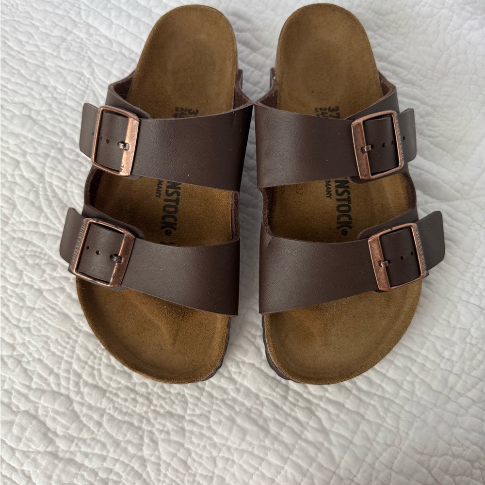 Birkenstock Arizona Dark Brown Double Strap Sandals- 37